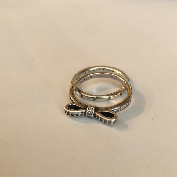 Pandora rings, Size 5, Bow Ring set, Sterling Silver,CZ, Jewelry Box, Lovely - Picture 3 of 12